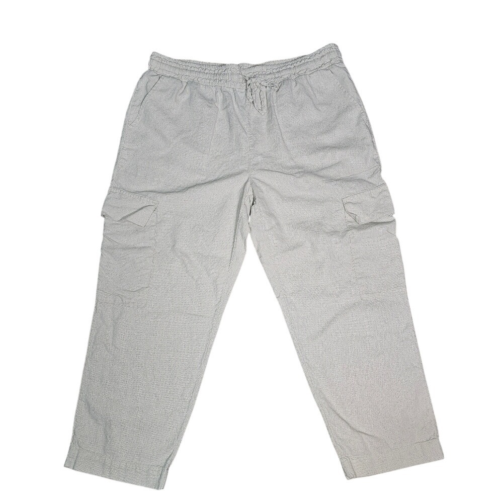 Linen Wide Leg Cargo Pants by Time & True Elastic and Drawstring Oatmeal Color L - Picture 2 of 10